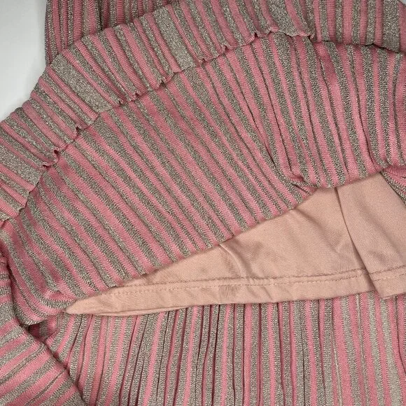 H&M Pink & Silver Metallic Pleated Midi Dress Shimmer Knit Cami Size Medium - Picture 8 of 14
